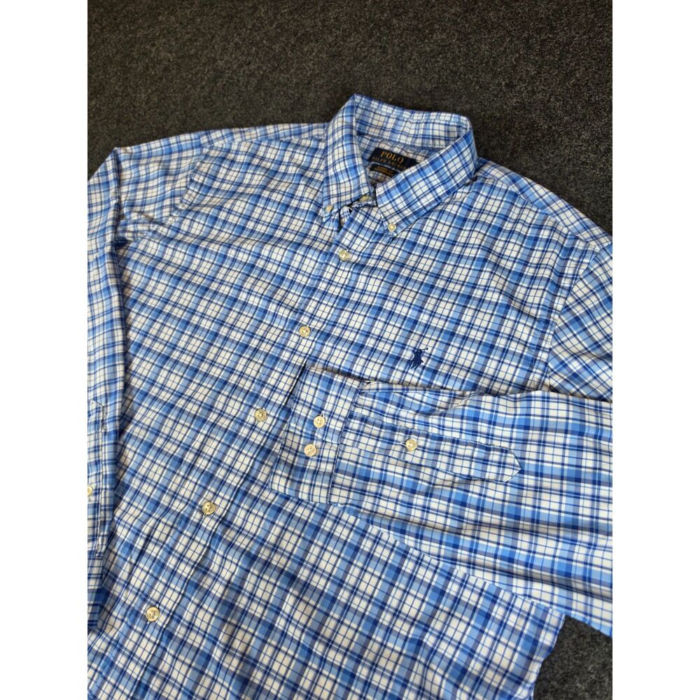 Polo Ralph Lauren Performance Shirt Men's XL Blue Plaid Classic Fit Stretch